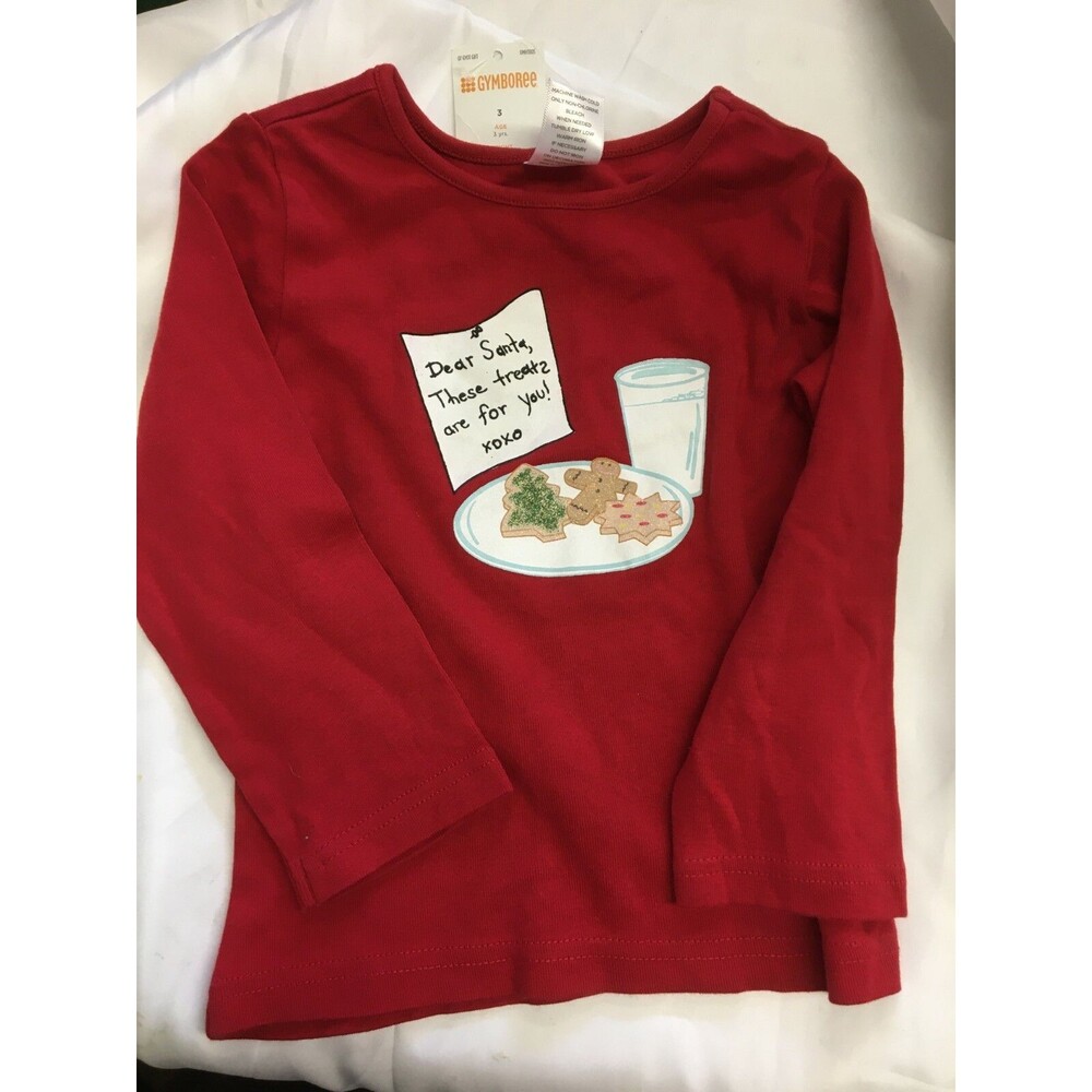 Gymboree Girl's Christmas T-Shirt  Red Santa's Cookies Size 3 NWT Free Shipping